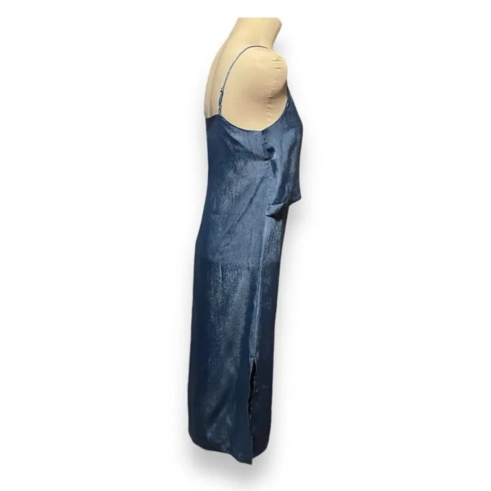 Lulus Fall in Love Blue Satin Midi Wrap Dress XS